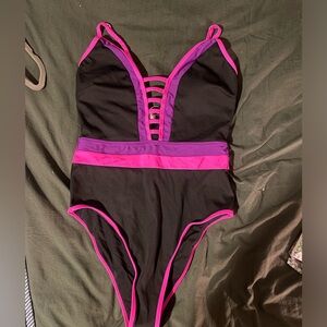 Popvil one piece black neon bathing suit with adjustable straps